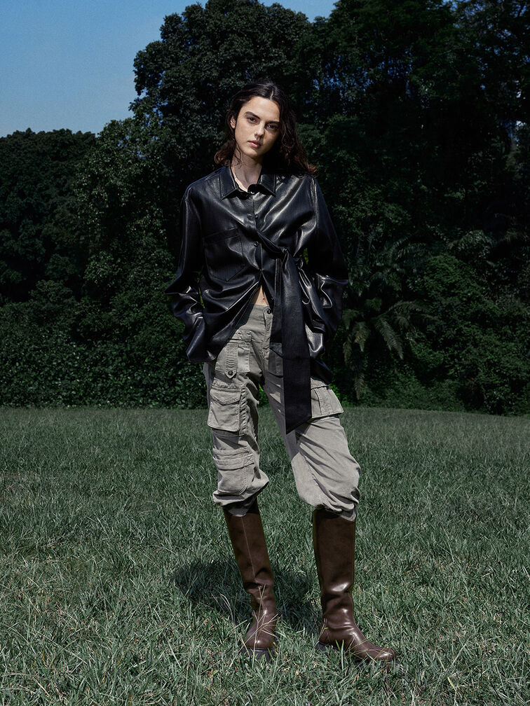 Cowboy Platform Knee-High Boots, Dark Brown, hi-res