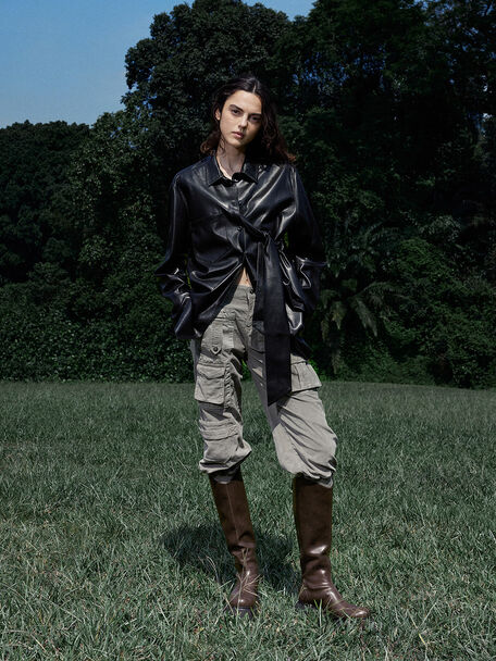 Cowboy Platform Knee-High Boots, Dark Brown, hi-res
