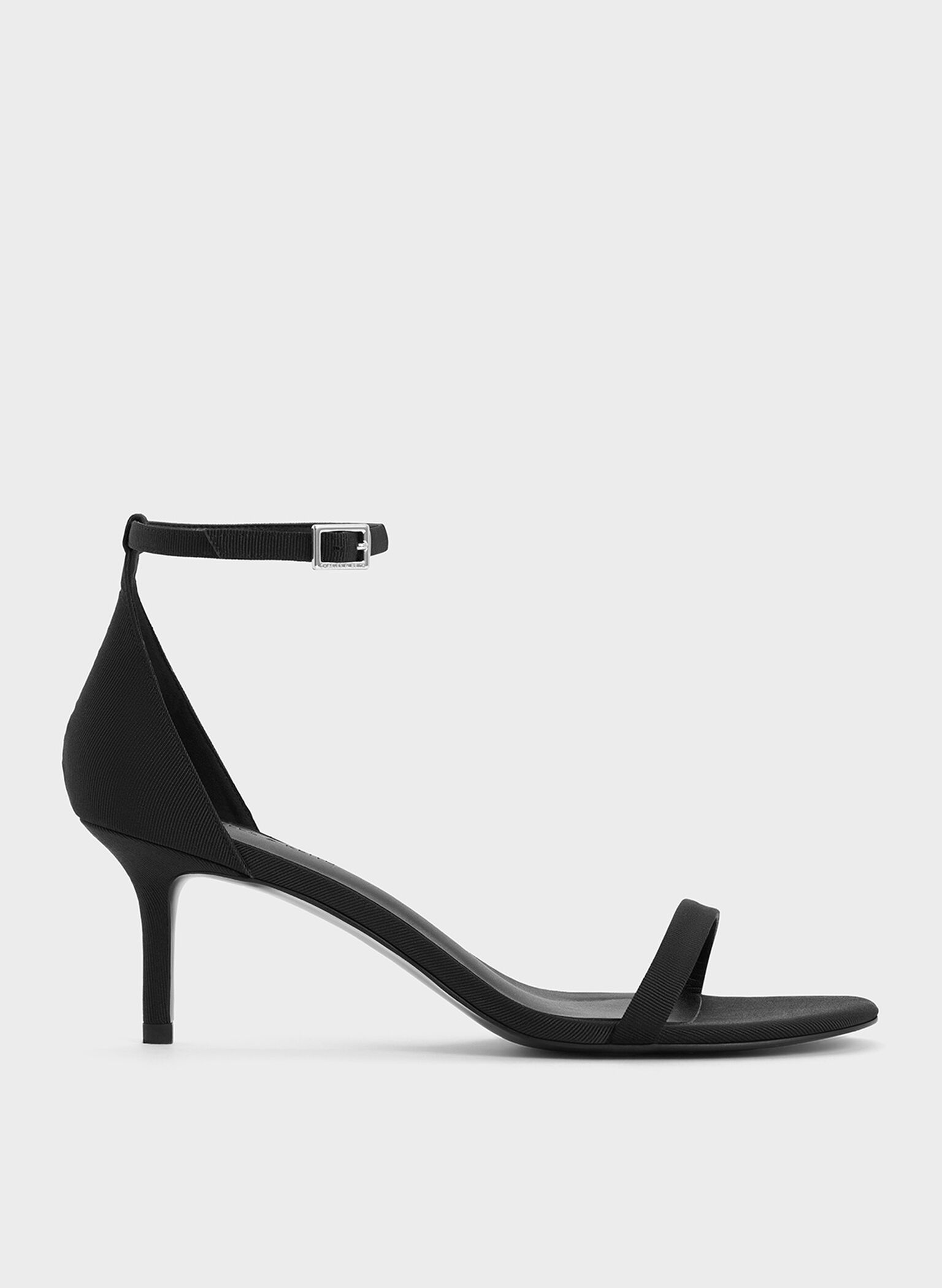 Grosgrain Stiletto-Heel Ankle-Strap Sandals, Black Textured, hi-res