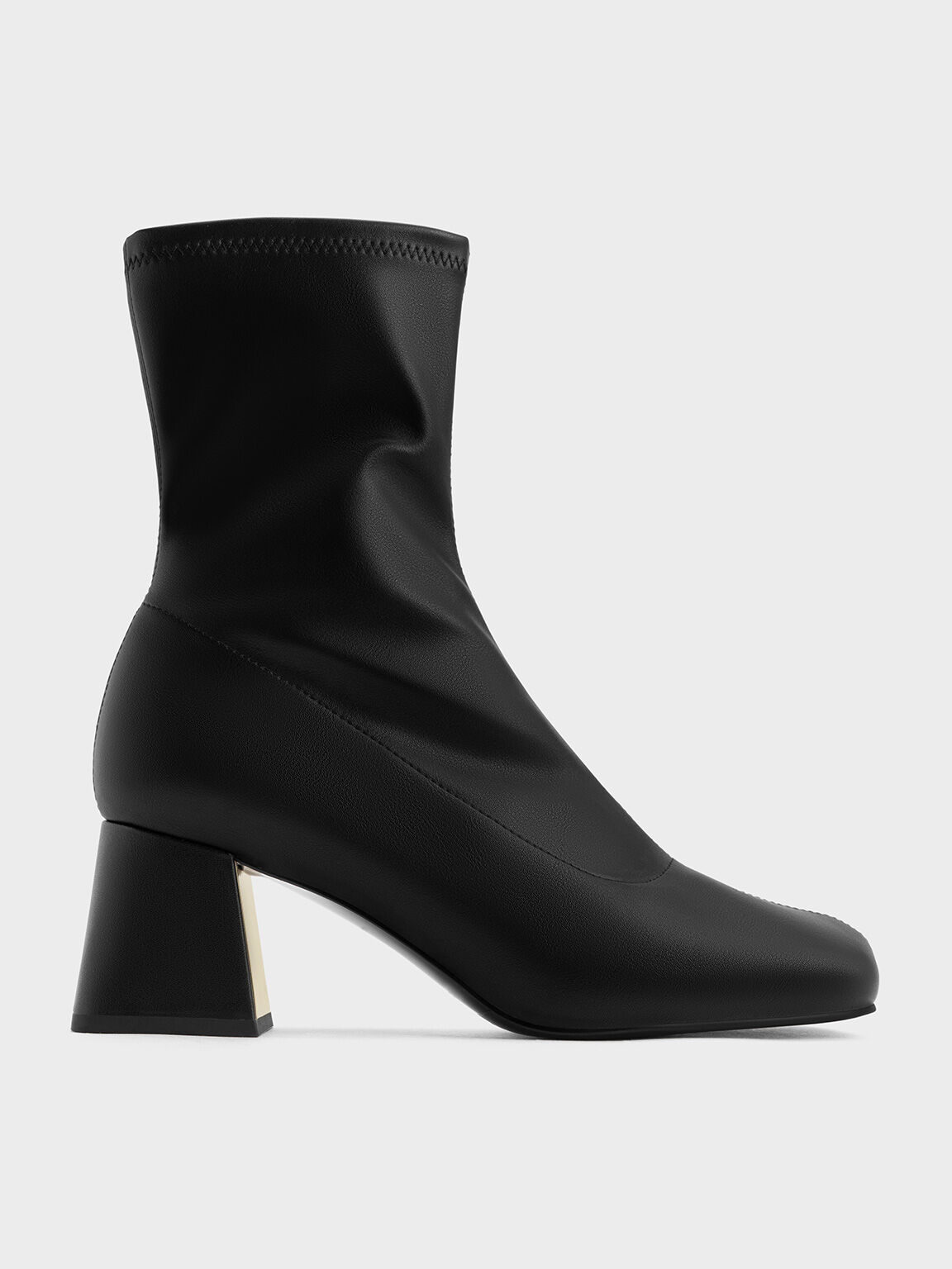 Black Metallic Trapeze Heel Ankle Boots CHARLES KEITH US