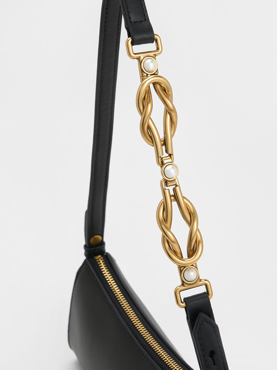 Metallic-Accent Strap Trapeze Bag, Black, hi-res