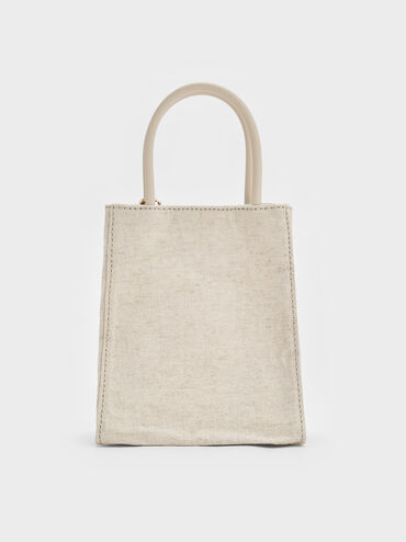 Matina Linen Elongated Tote Bag, Beige, hi-res