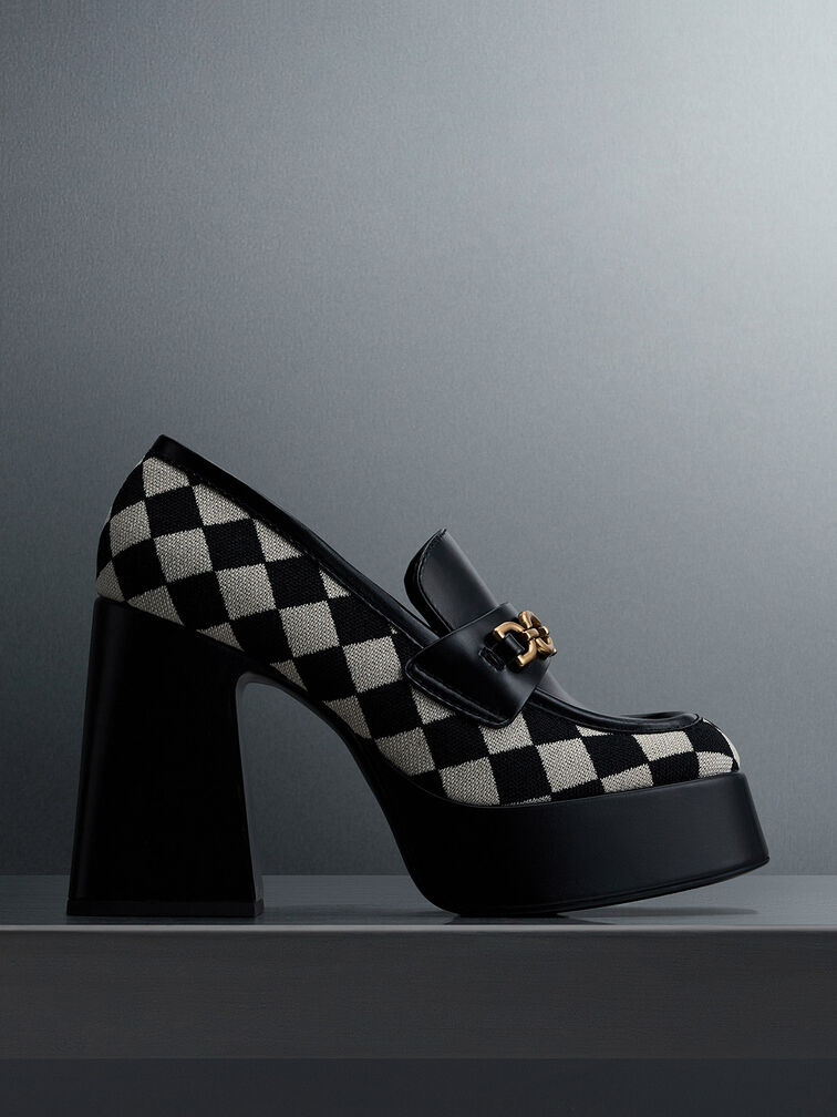 Checkered Metallic Accent Platform Loafers, Multi, hi-res