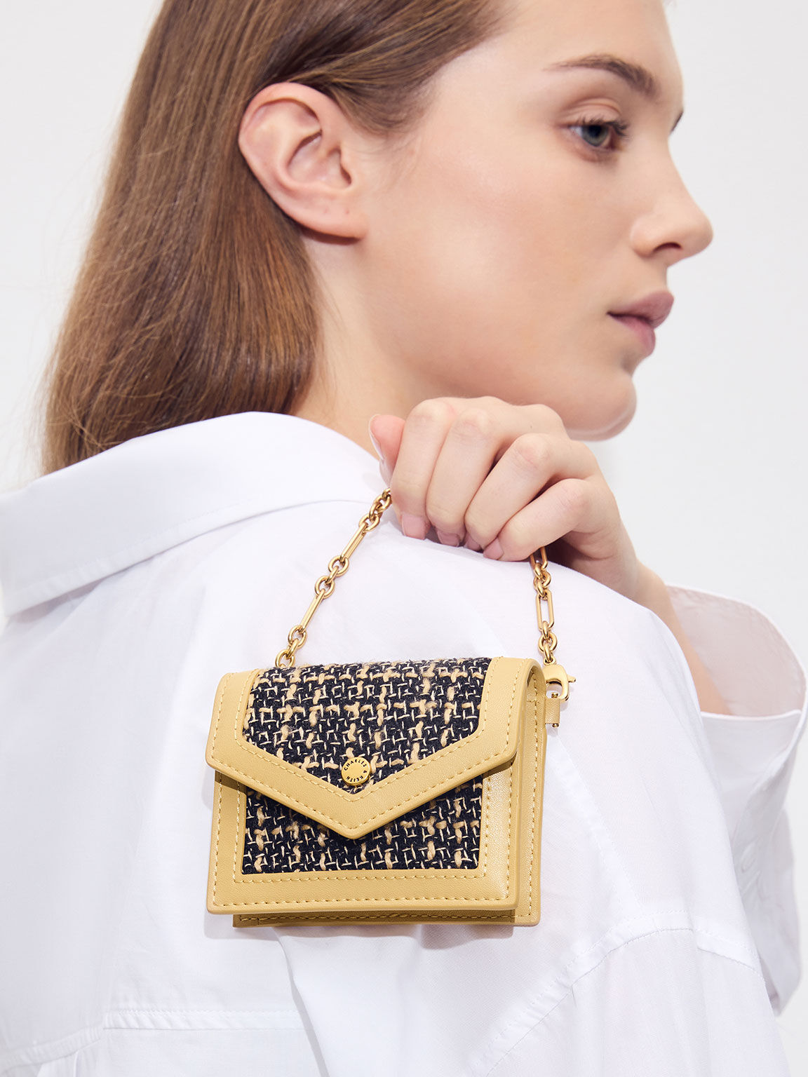 Multicoloured Tweed Chain-Link Cardholder - CHARLES & KEITH