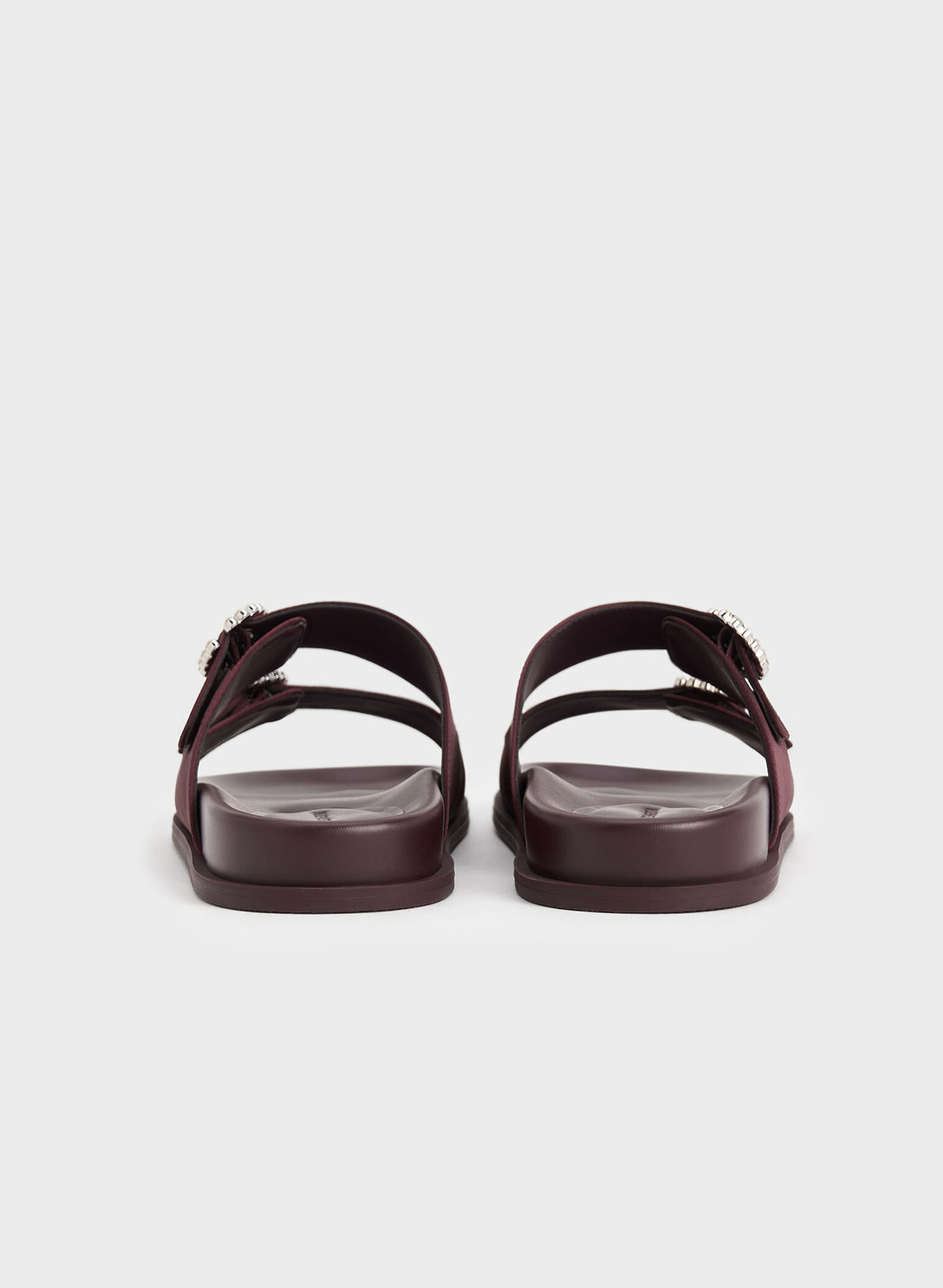 Recycled Polyester Embellished Buckle Sandals, Burgundy, hi-res