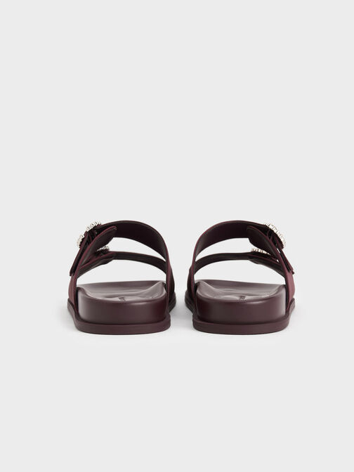 Recycled Polyester Embellished Buckle Sandals, Burgundy, hi-res