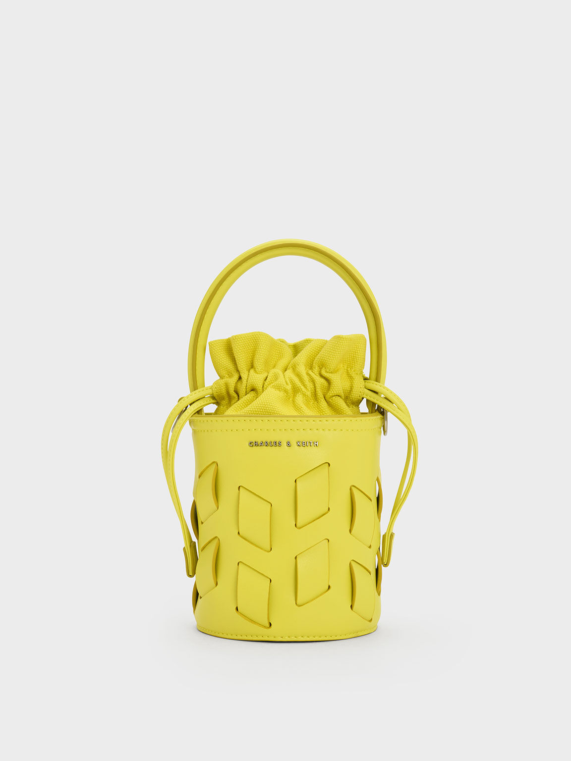 Canvas Panelled Bucket Bag, Yellow, hi-res