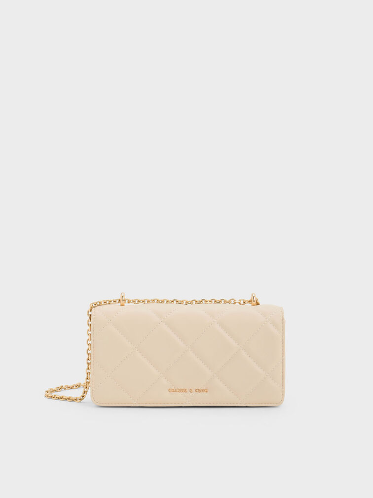 Paffuto Chain Handle Quilted Long Wallet - Beige