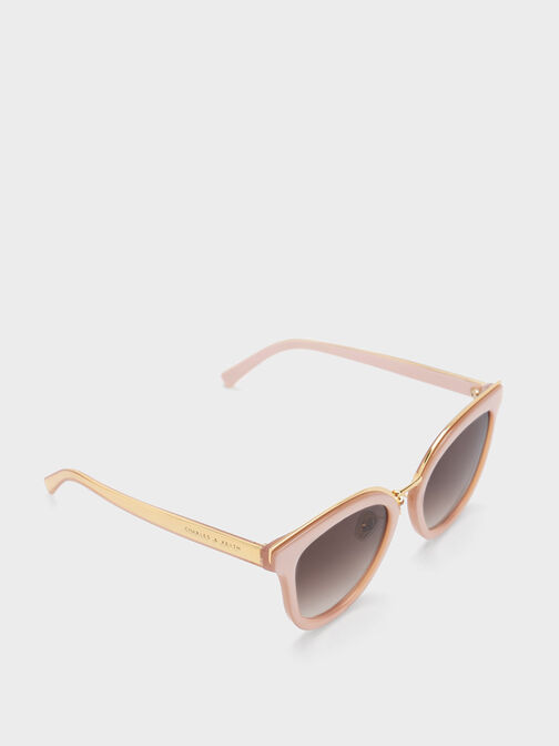 Recycled Acetate Metallic-Rim Sunglasses, Pink, hi-res