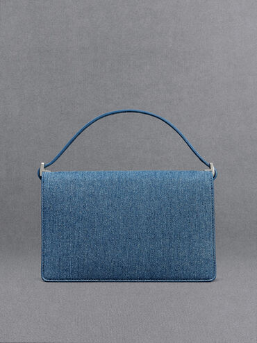 Denim Shoulder Bag, Blue, hi-res