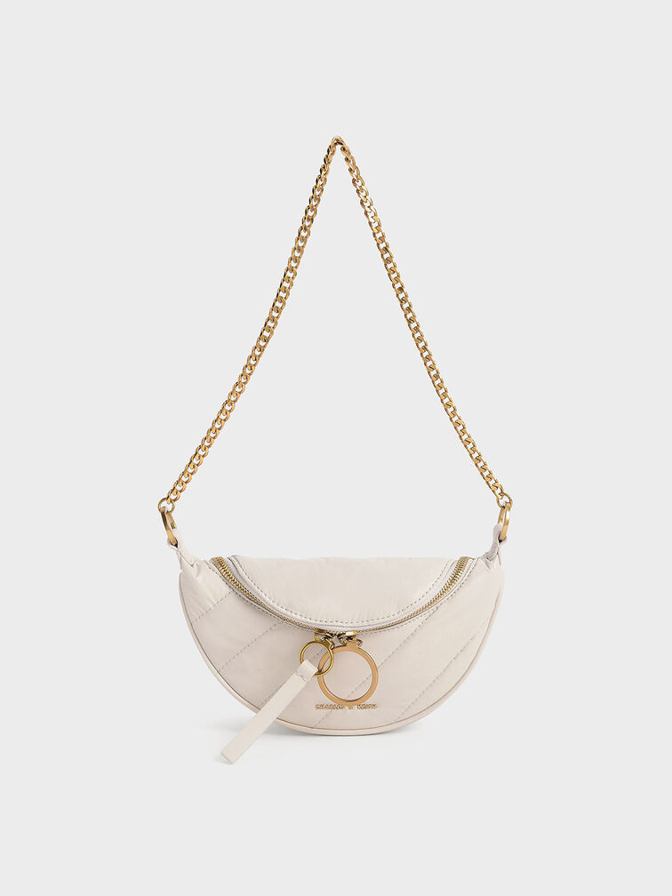 Bolsa crossbody meia lua com efeito enrugado Philomena, Ivory, hi-res