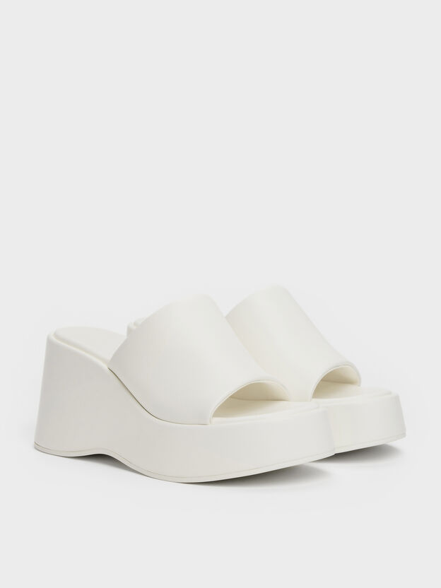 Wide-Strap Platform Wedges, White, hi-res
