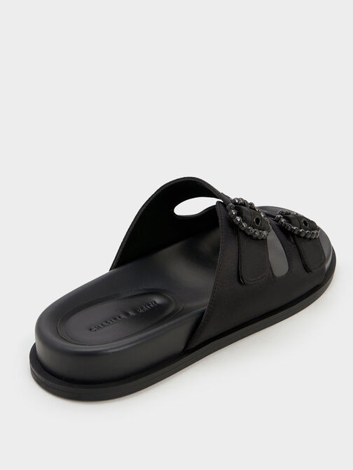 Embellished Buckle Recycled Polyester Sandals, Black, hi-res