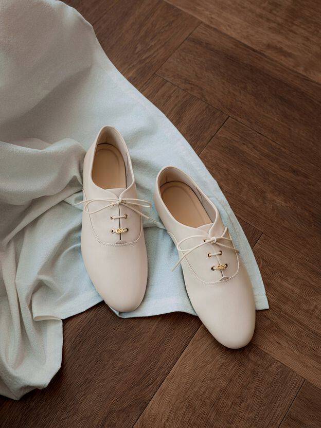 Pippa Leather Derby Flats, Chalk, hi-res