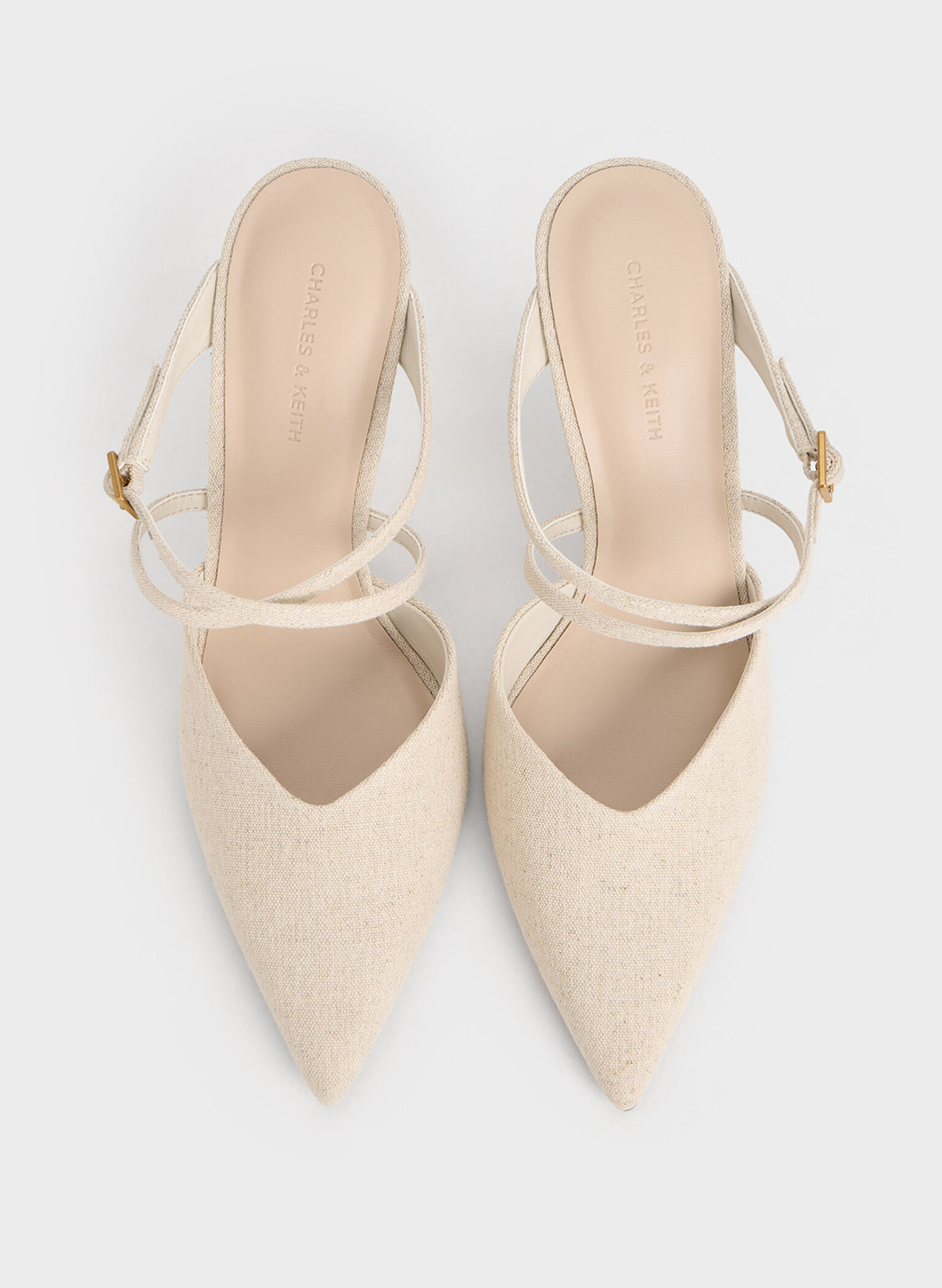 Cuñas de lino con tiras cruzadas y tacón escultural, Beige, hi-res