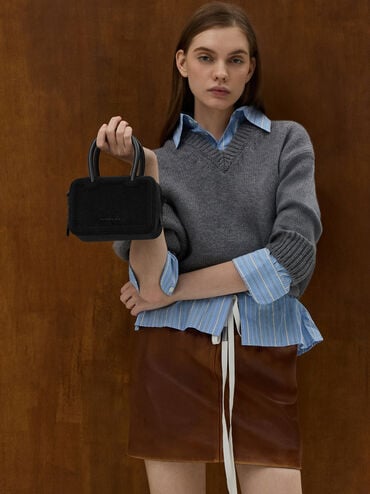 Perline Boxy Top Handle Bag, Jet Black, hi-res