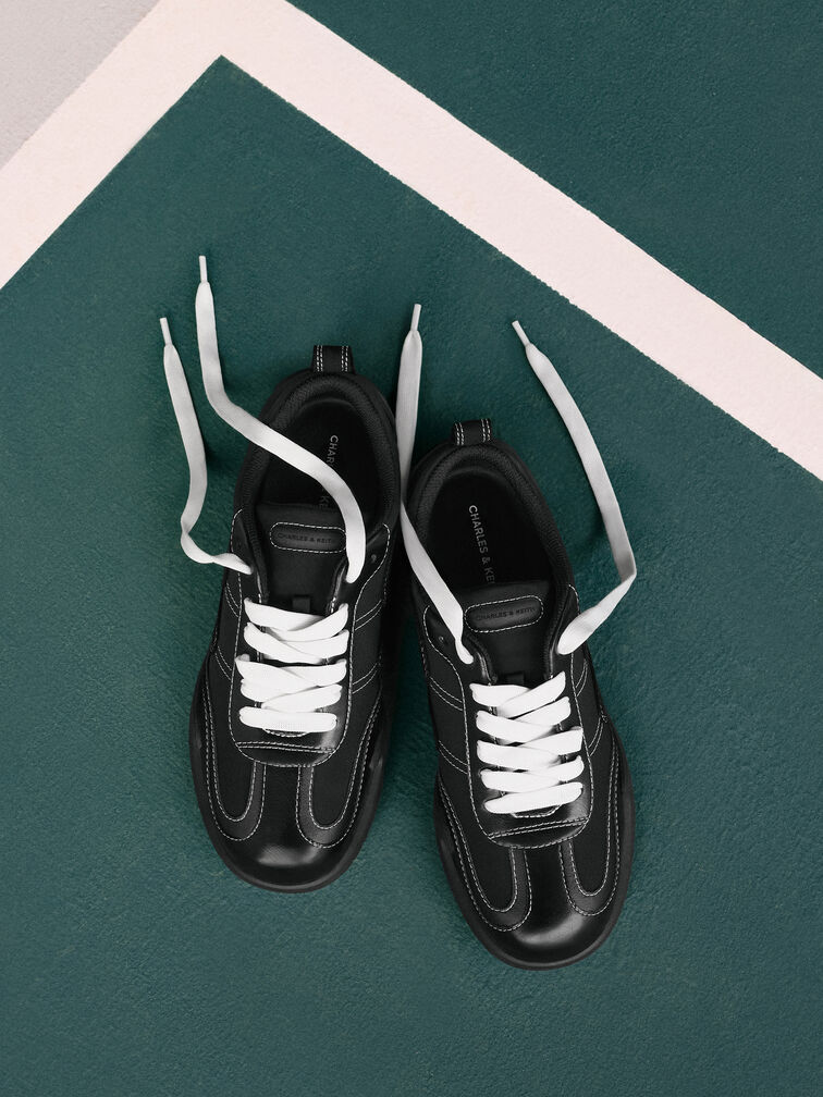 Minette Nylon Contrast-Panel Sneakers, Black Textured, hi-res