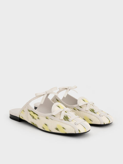 Floral-Print Lace-Up Bow Ballet Mules, Multi, hi-res