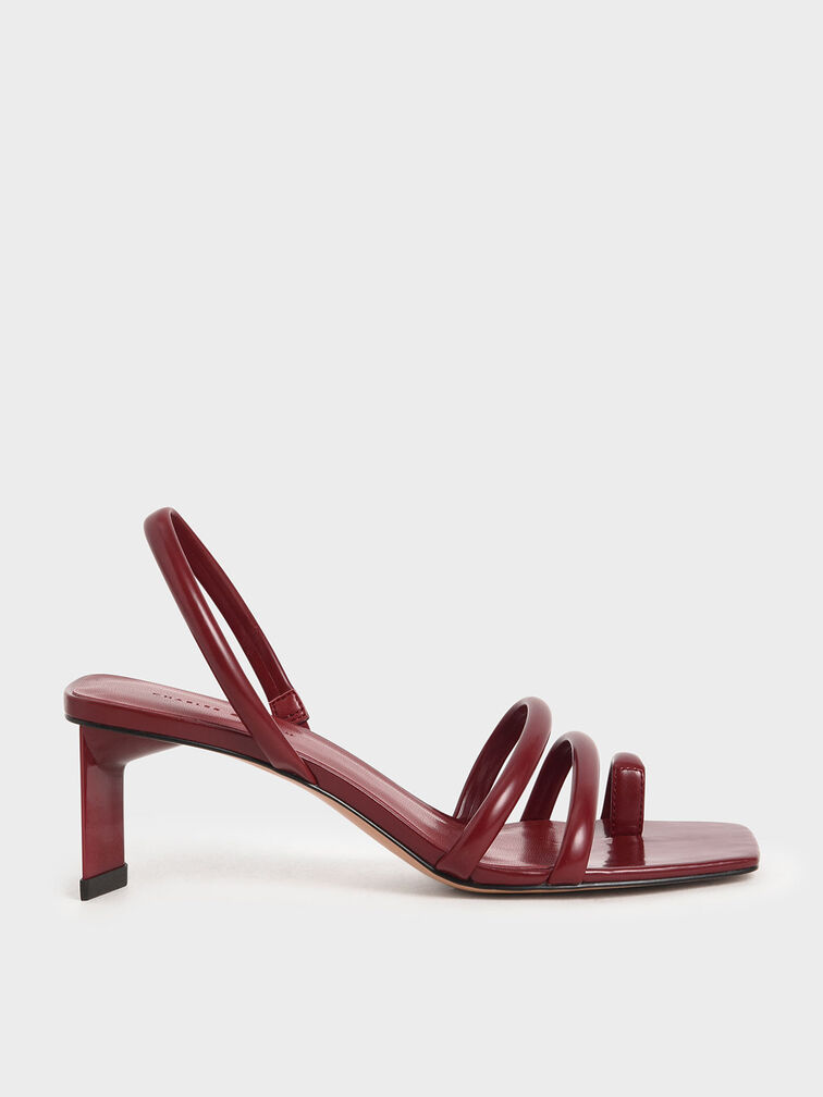 Toe Loop Strappy Slingback Heels, Red, hi-res