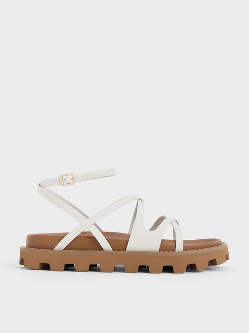 Crossover Ankle-Strap Sandals, White, hi-res