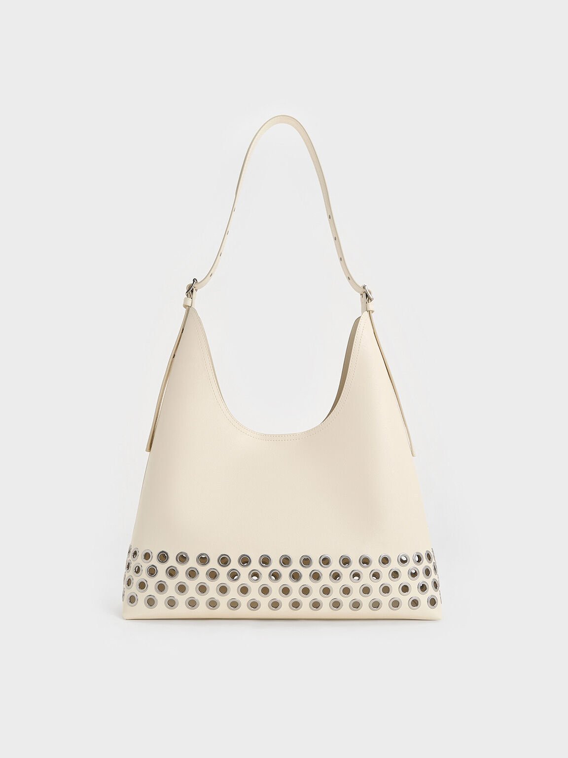 Cream Liv Grommet Hobo Bag - CHARLES & KEITH International
