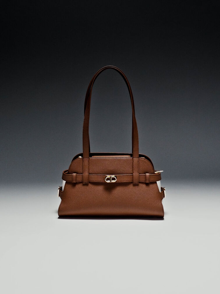 Bolso de hombro Aubrielle con cintur&oacute;n, Marr&oacute;n chocolate, hi-res