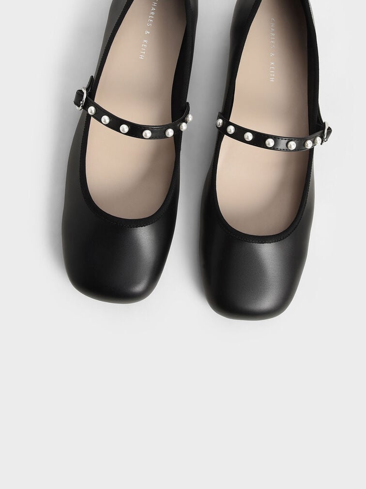 Zapatos planos Mary Jane adornados con cuentas, Negro, hi-res