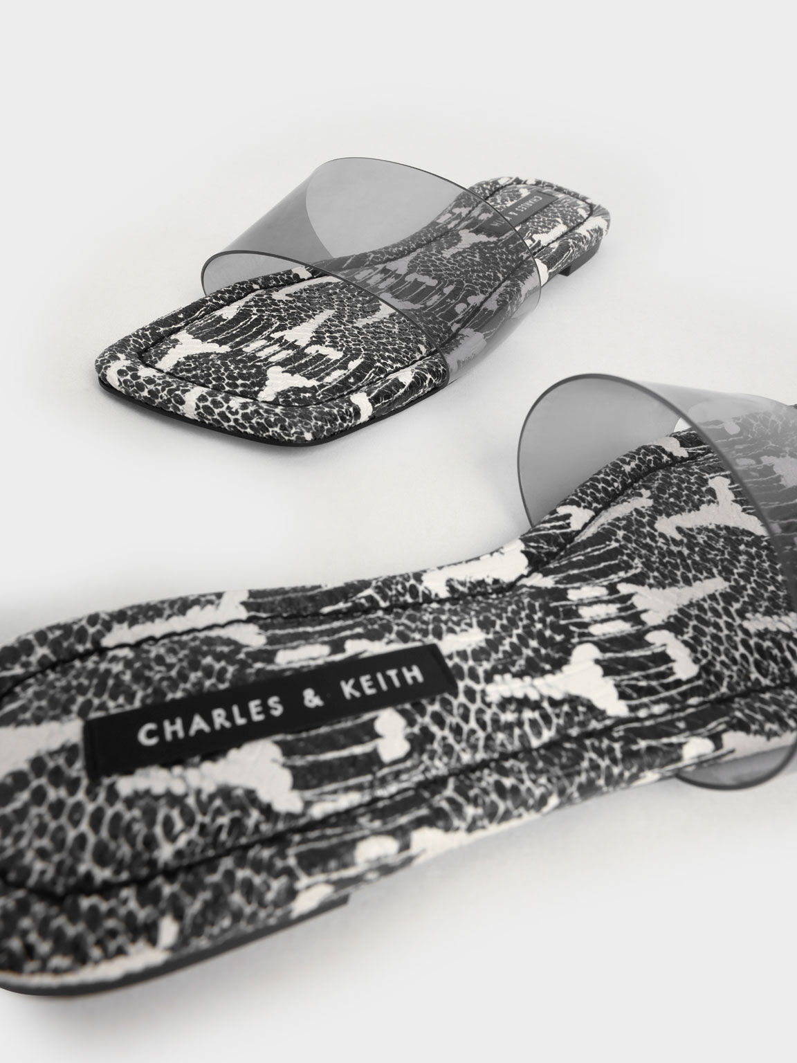 Snake-Print Padded Slide Sandals, Animal Print Black, hi-res