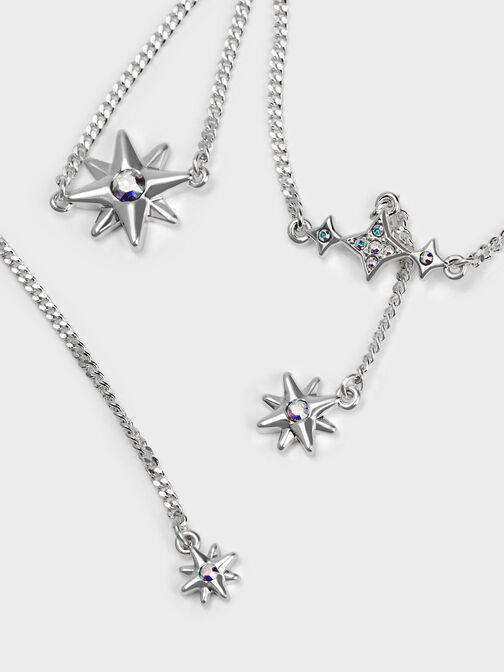 Star Motif Crystal-Embellished Double Necklace, Silver, hi-res