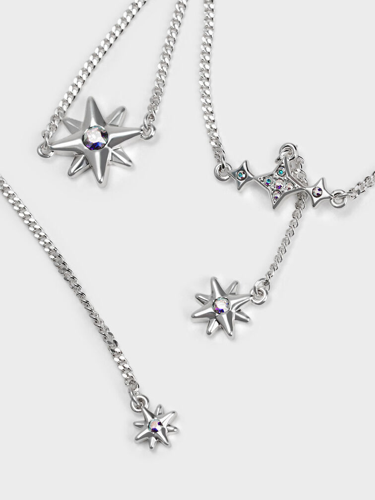 Star Motif Crystal-Embellished Double Necklace, Plateado, hi-res