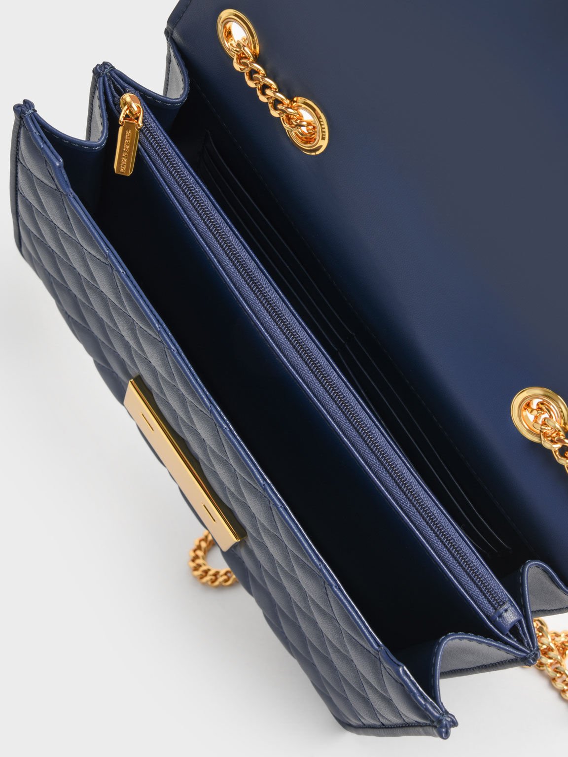 Bolso acolchado con asa de cadena doble, Azul marino, hi-res