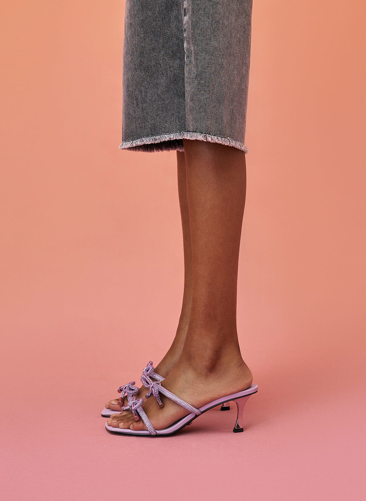 Gem-Embellished Bow-Tie Mules, Lilac, hi-res