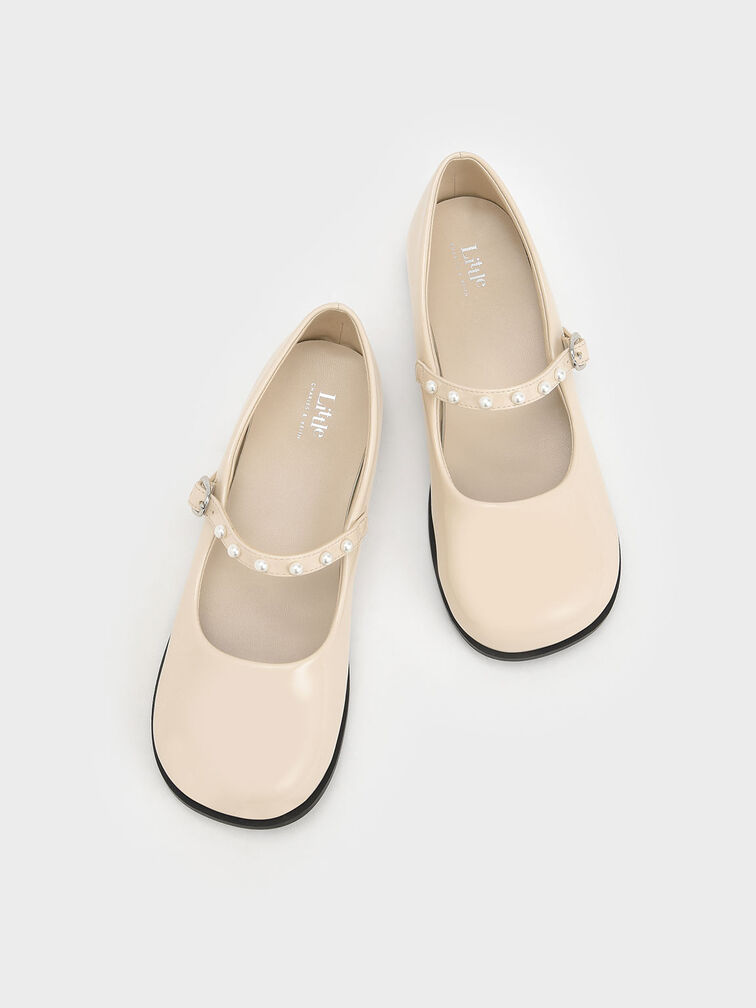 Girls' Patent Pearl-Embellished Mary Janes, Cream, hi-res