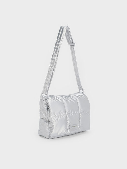 Mini Errya Nylon Quilted Puffy Crossbody Bag, Silver, hi-res