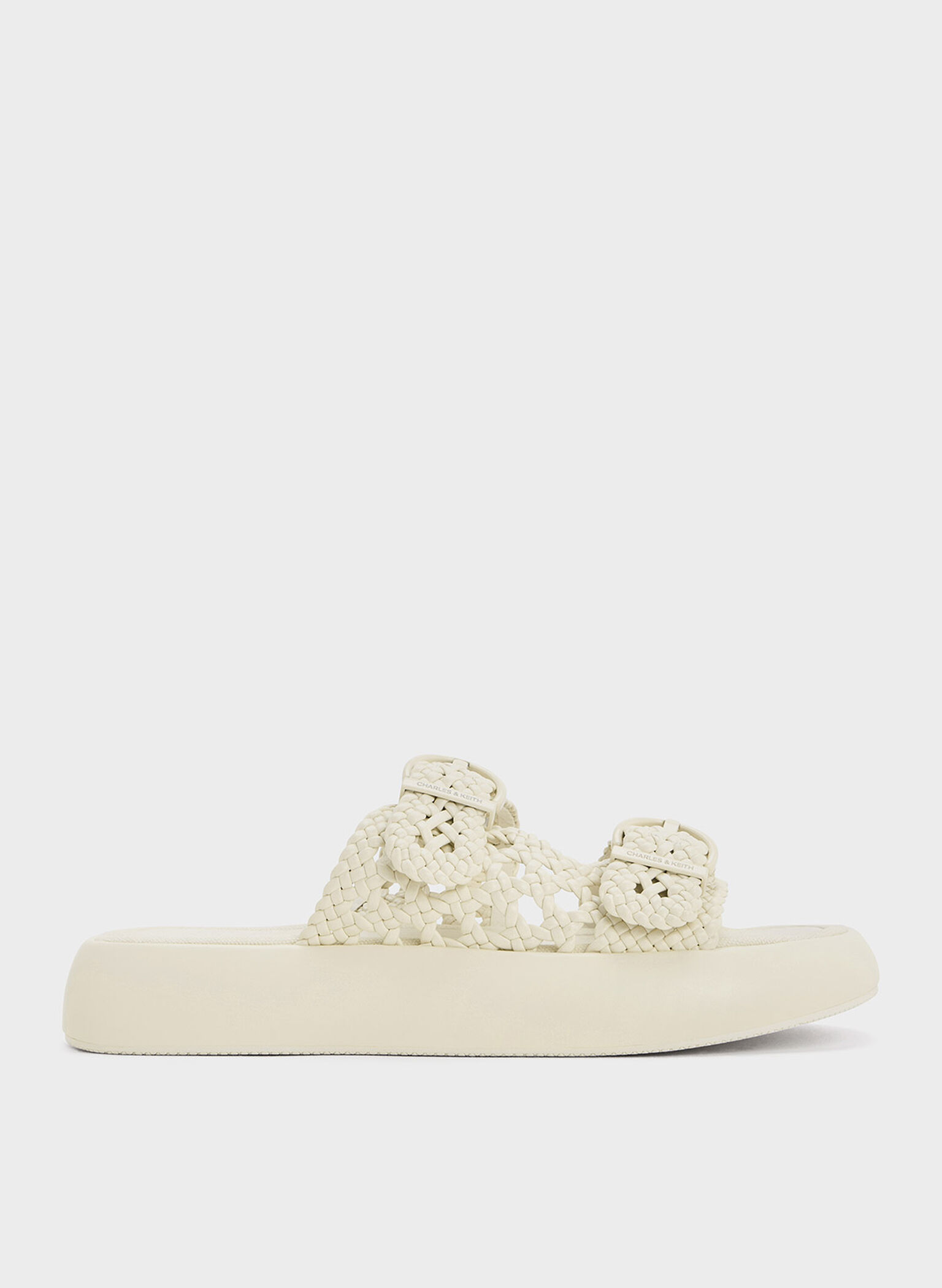 Woven Double-Strap Buckled Sandals, Chalk, hi-res