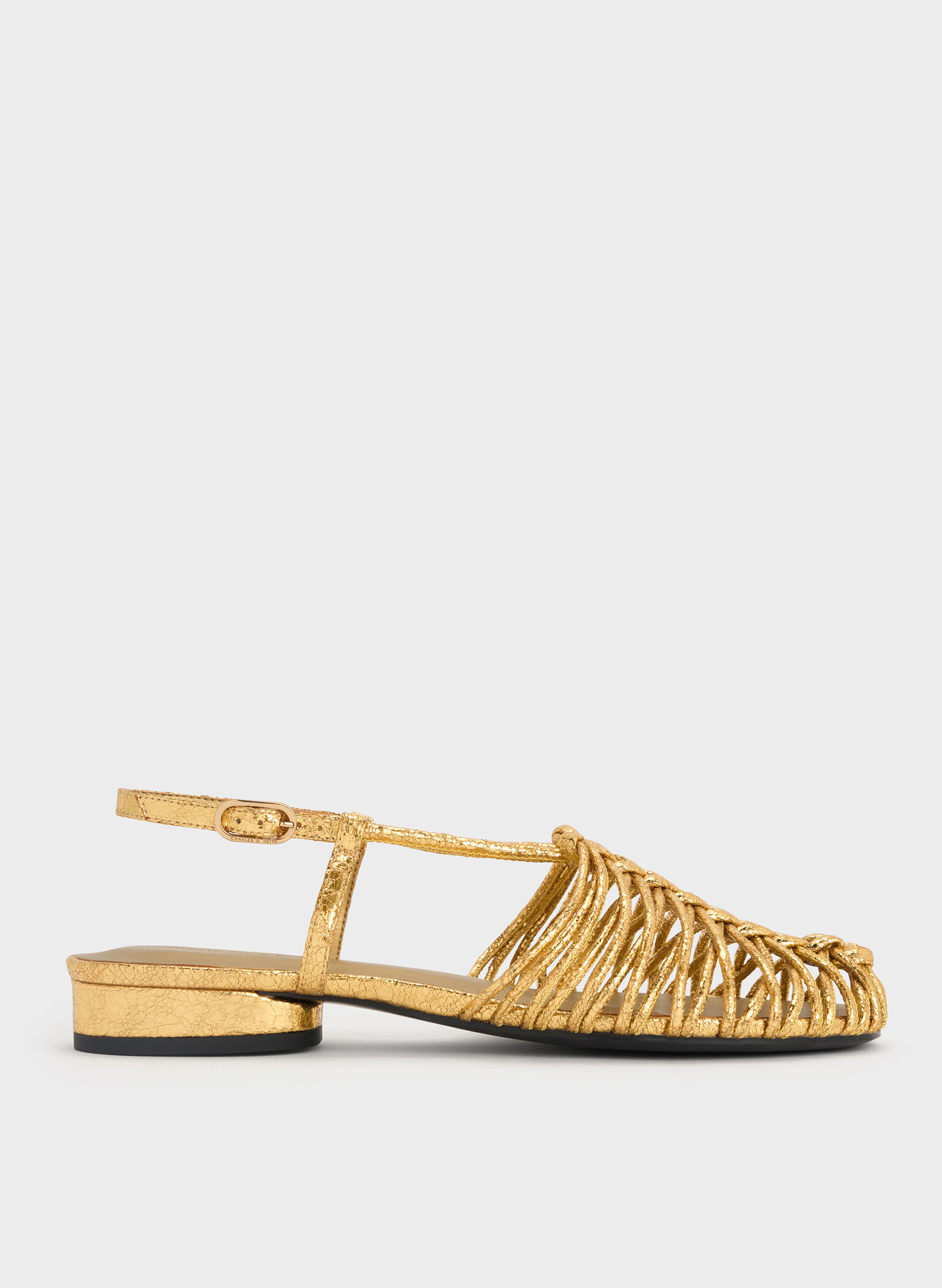 Metallic Woven Slingback Caged Sandals, Dorado, hi-res