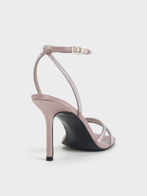Satin Crystal-Embellished Stiletto-Heel Sandals, Mauve, hi-res