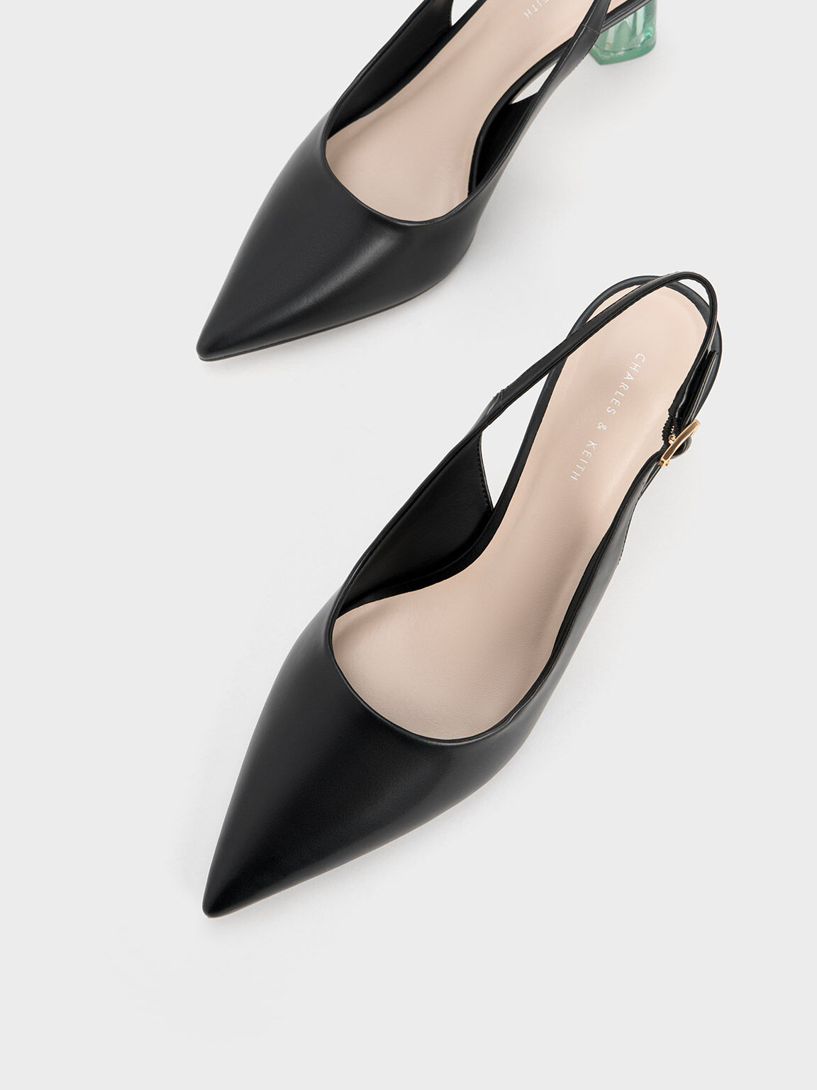 Beige Leather Pointed-Toe Slingback Pumps - CHARLES & KEITH International