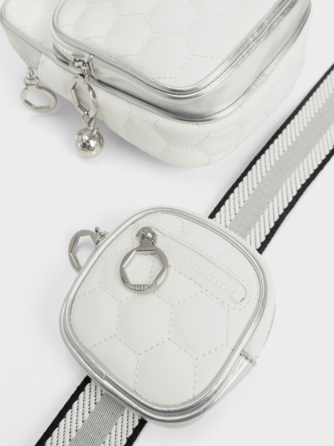 Textured Elongated Crossbody Bag, White, hi-res