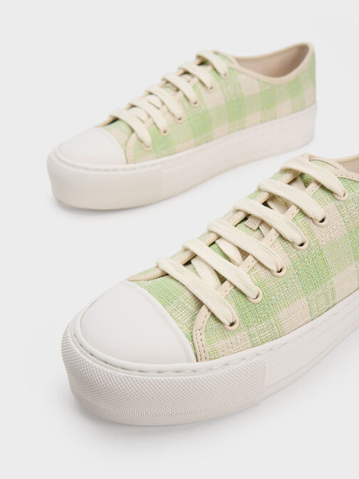 格紋厚底休閒鞋, 綠色, hi-res