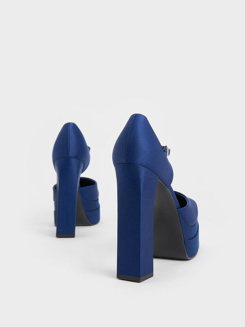 Satin Platform D'Orsay Pumps, Dark Blue, hi-res