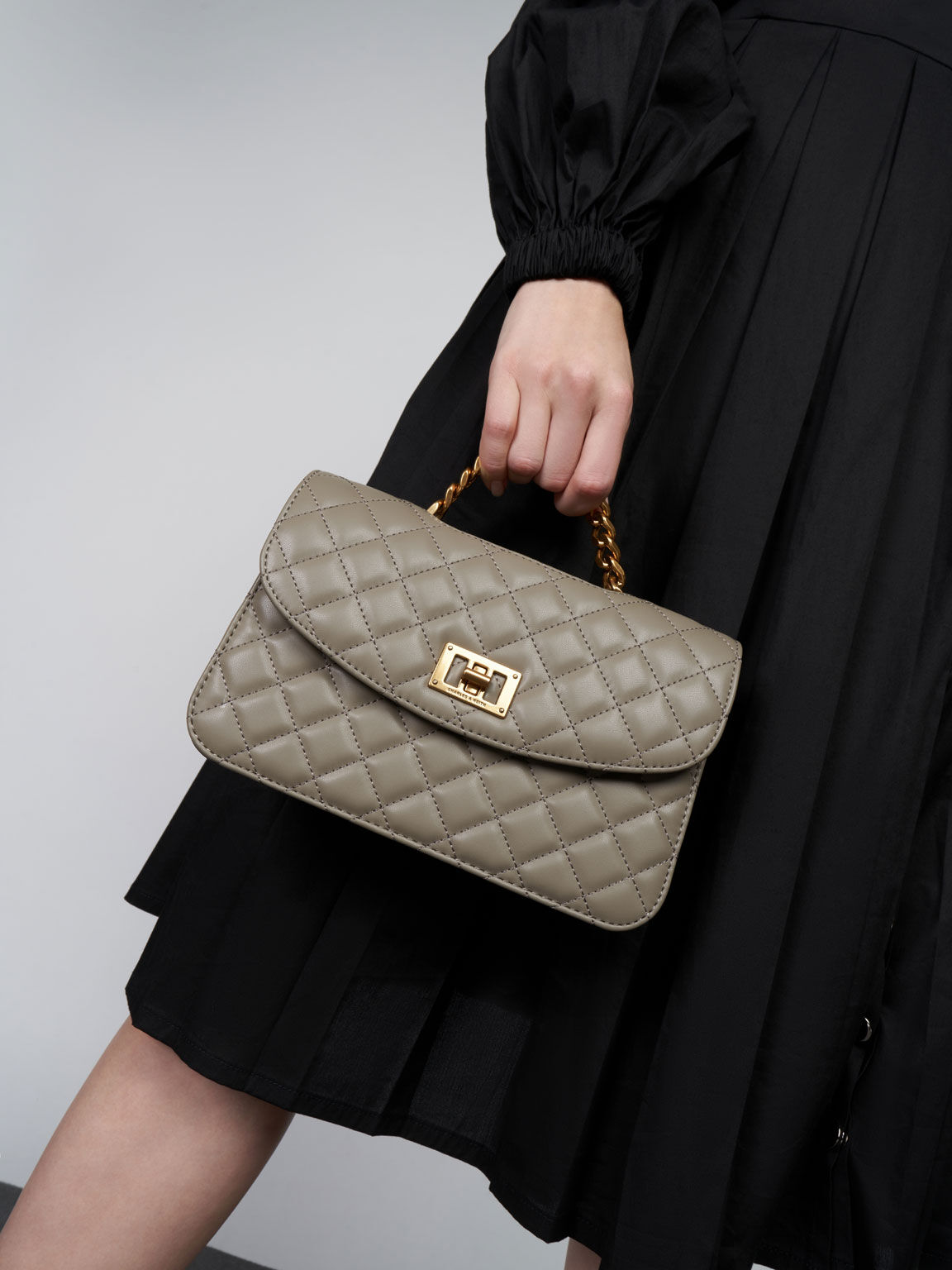 Quilted Clutch, Taupe, hi-res