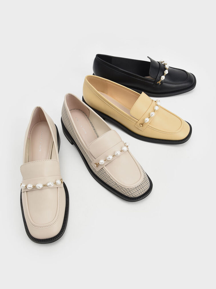 Beaded Penny Loafers, Cream, hi-res