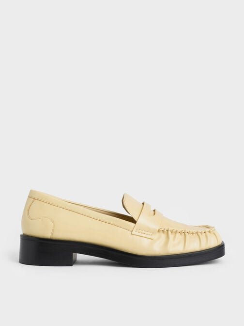 Ruched Square-Toe Loafers, Yellow, hi-res
