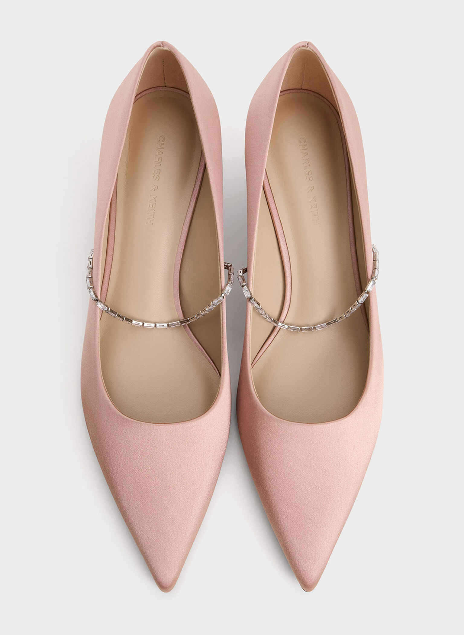 Satin Embellished-Strap Pointed-Toe Pumps, Nude, hi-res
