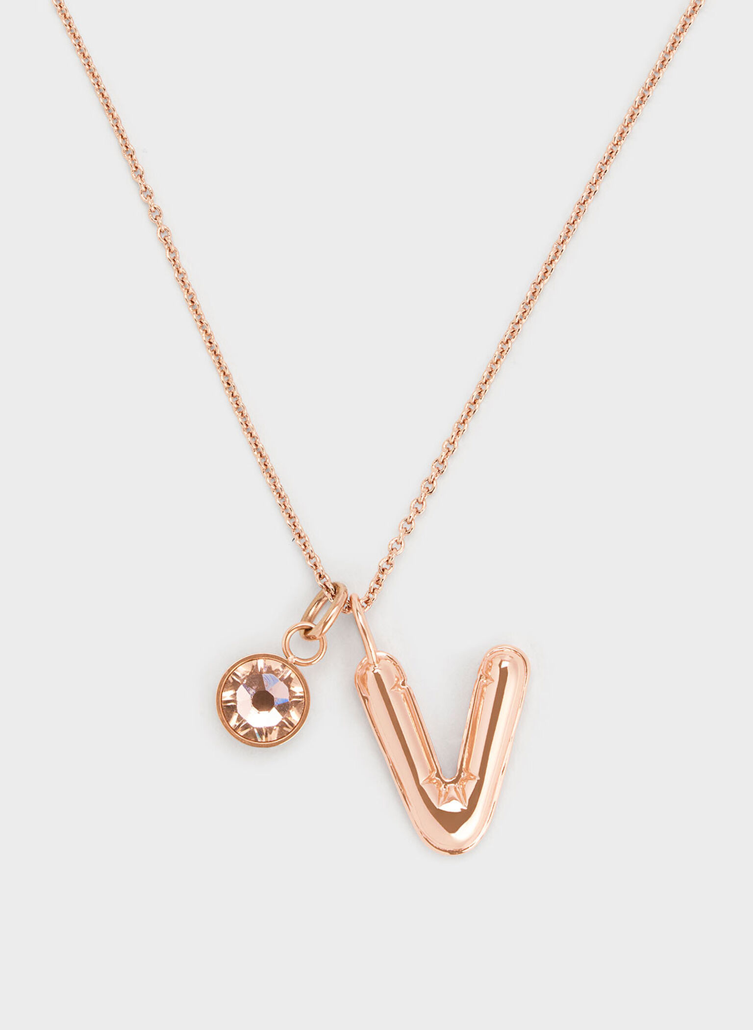 Alphabet 'V' Charm, Rose Gold, hi-res
