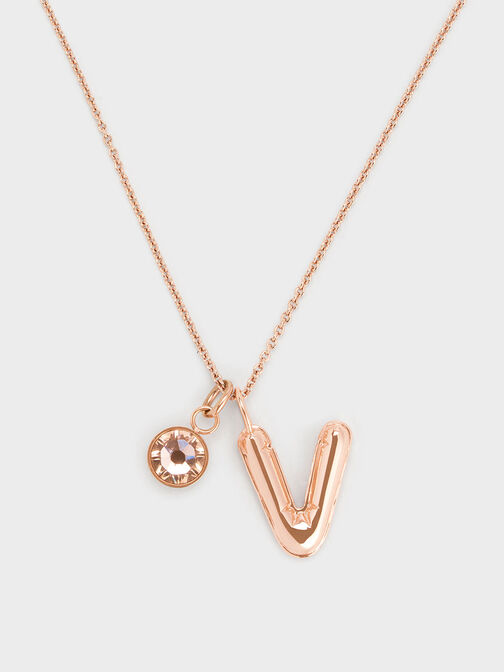 Alphabet 'V' Charm, Rose Gold, hi-res