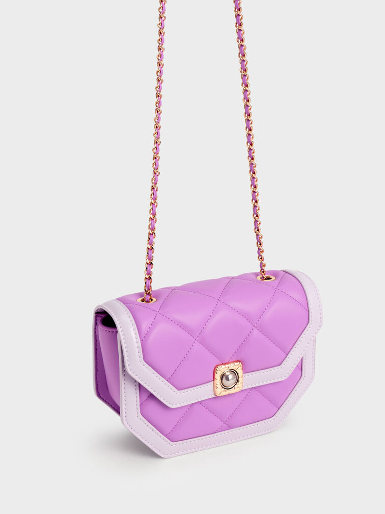 Bolso de hombro geométrico bicolor de Avis, Violeta, hi-res