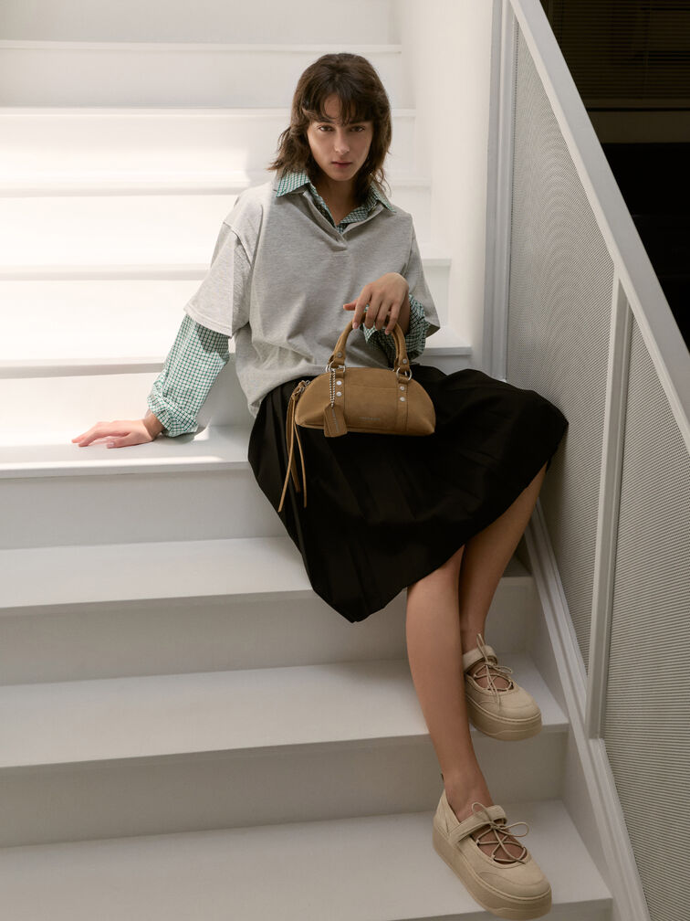 Zapatillas Mary Jane de efecto ante con plataforma, Beige, hi-res
