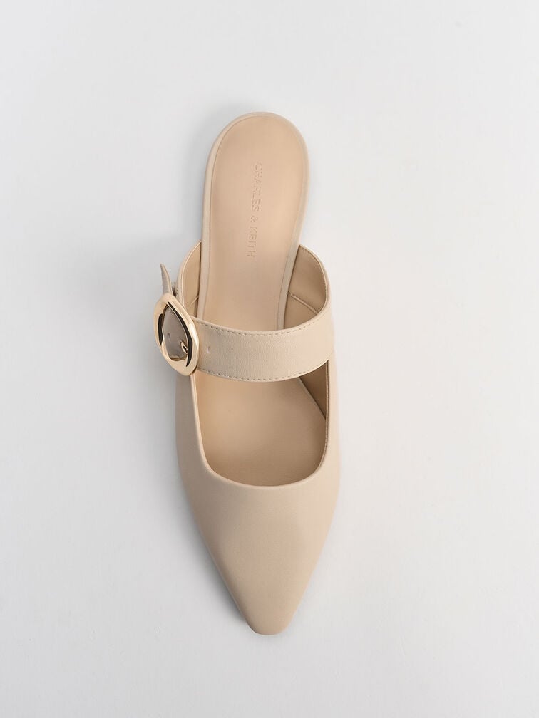 Buckle-Strap Flat Mules, Nude, hi-res
